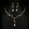 14K Gold Plated Bridal 3 PC Necklace Jewelry Set, Crystal Necklace, Wedding Floral Necklace and Tassel Earrings - KaleaBoutique.com