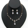 Wedding Gem Necklace and Stud Earrings 3 PC Jewelry Set, Bride 14K Gold Copper Crystal Necklace - KaleaBoutique.com