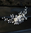 Bridal Pearl Crystal Hair Comb, Wedding Rhinestone Floral Headpiece, Gold or Silver Hair Comb for Brides - KaleaBoutique.com