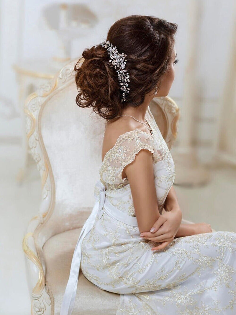 Bridal Crystal Flower Hair Vine, Wedding Rhinestone Floral Headband, Large Crystal Hairpiece, Wedding Headband - KaleaBoutique.com