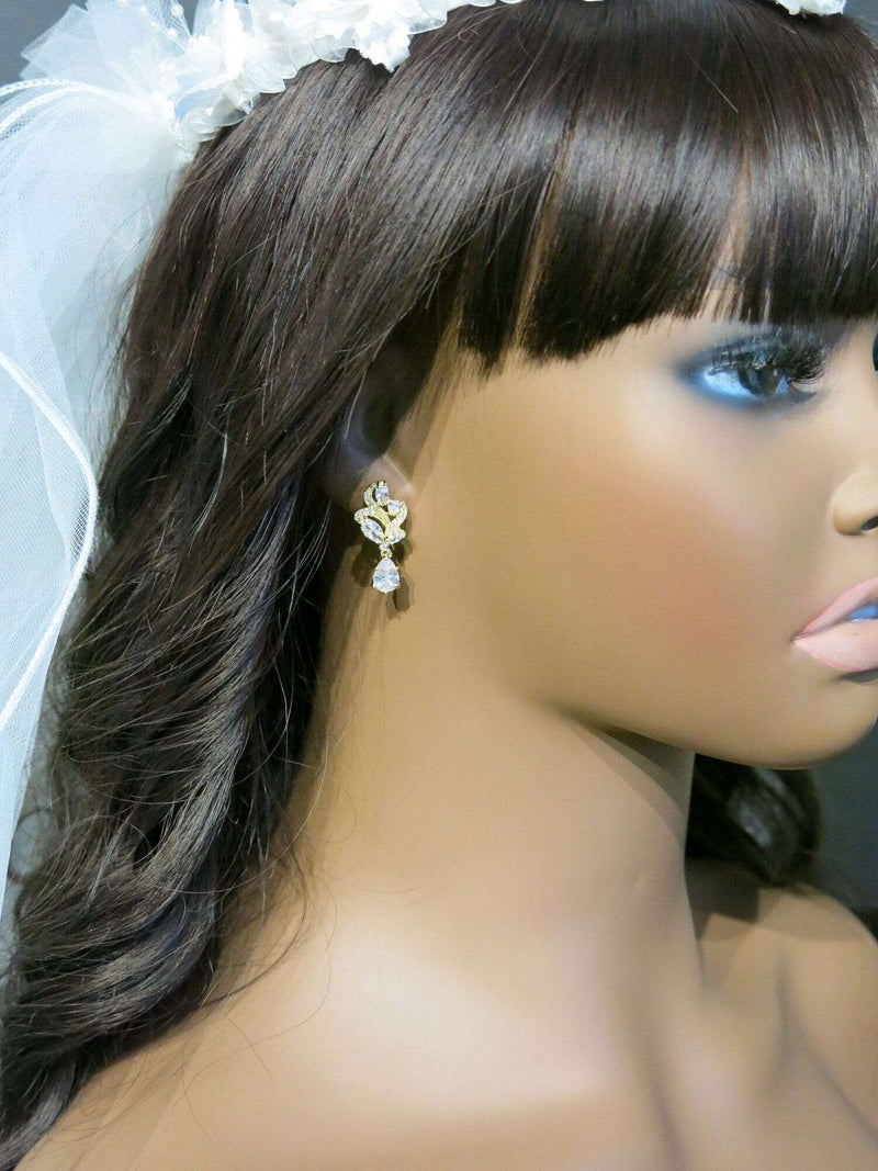 Bridal Crystal Swirl Earrings, 14K Gold Plated Ear Stud Earrings, Wedding Bridesmaid Dangle Earrings - KaleaBoutique.com