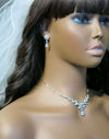 Crystal CZ Floral Bridal Necklace and Earring 3 PC Set, Wedding Platinum Plated Link Jewelry Set - KaleaBoutique.com