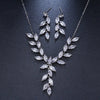 Crystal Leaf Bridal 3 PC Y-Necklace and Earrings Set, Gem Leaf Necklace Set, CZ Diamond Crystal Jewelry Set - KaleaBoutique.com