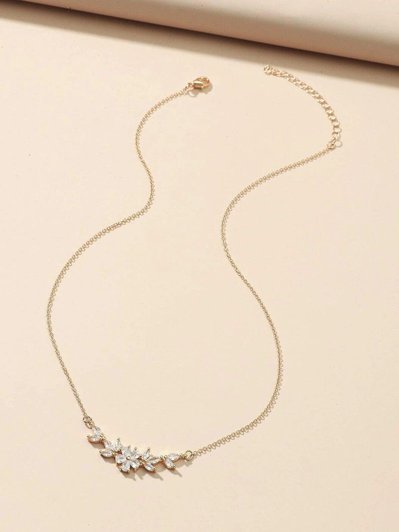 Crystal Flower CZ Charm Necklace, Wedding Flora 14K Gold Plated Necklace for Brides or Bridesmaids - KaleaBoutique.com