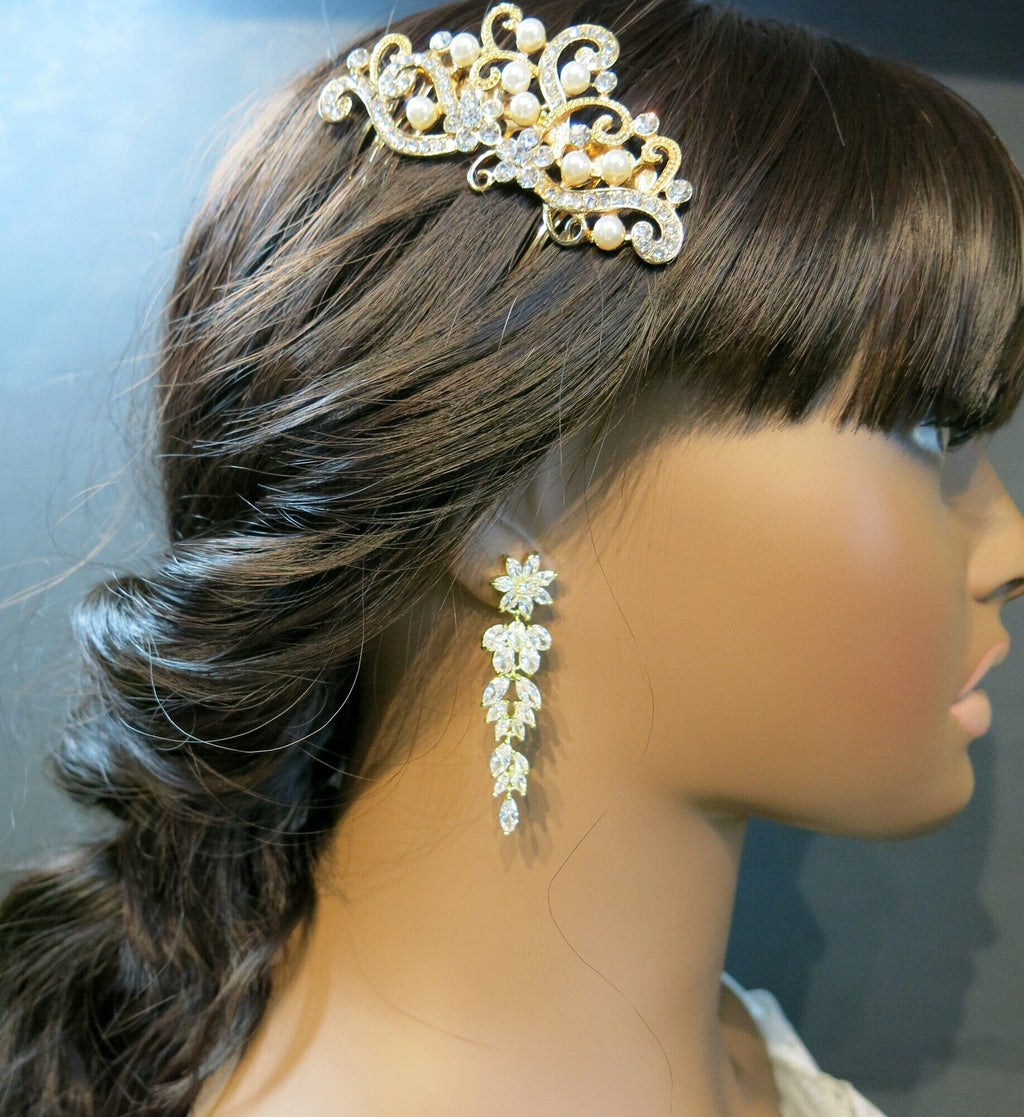 Delicate Rhinestone Swirl Crystal Hair Comb, Wedding Crystal Hair Comb, Pearl Hair Comb for Brides - KaleaBoutique.com