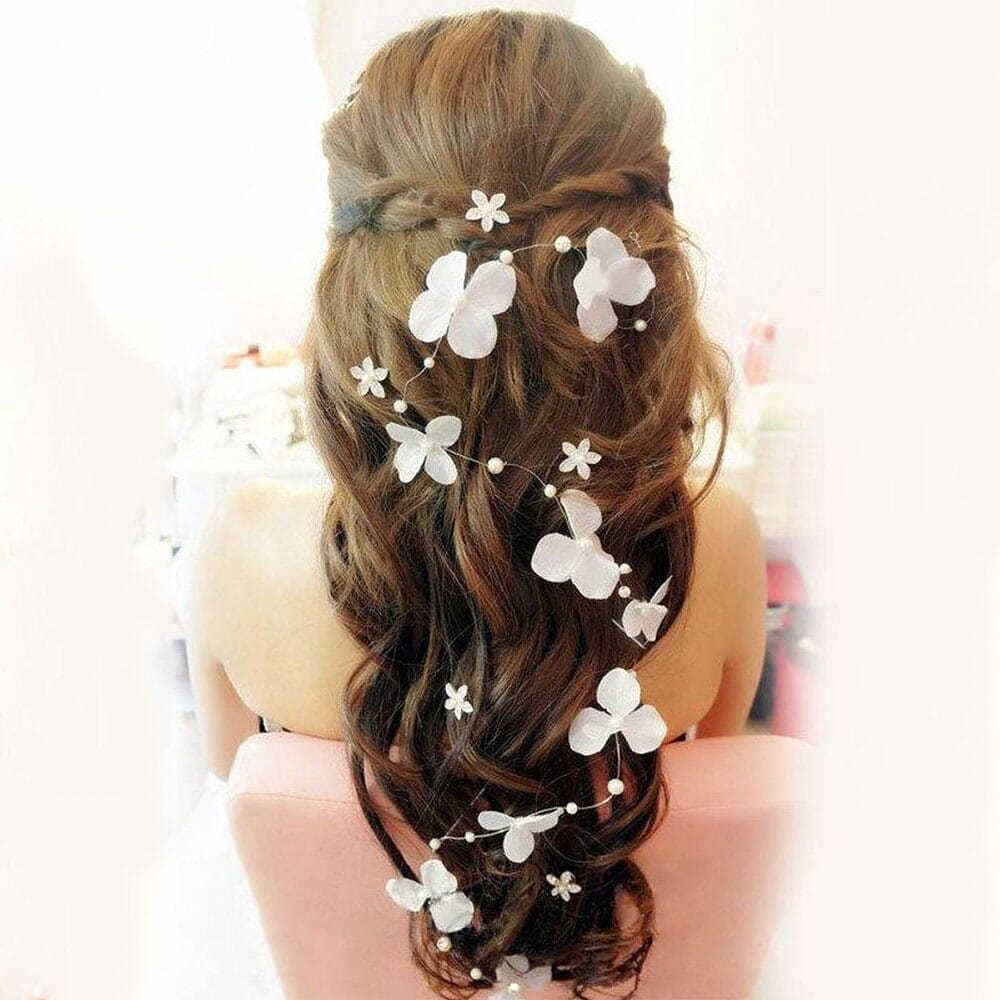 Extra Long Floating Silk Flower Hair Vine, Bridal Floral Hair Vine, Wedding Long Hair 54"L Invisible Hair Wire - KaleaBoutique.com