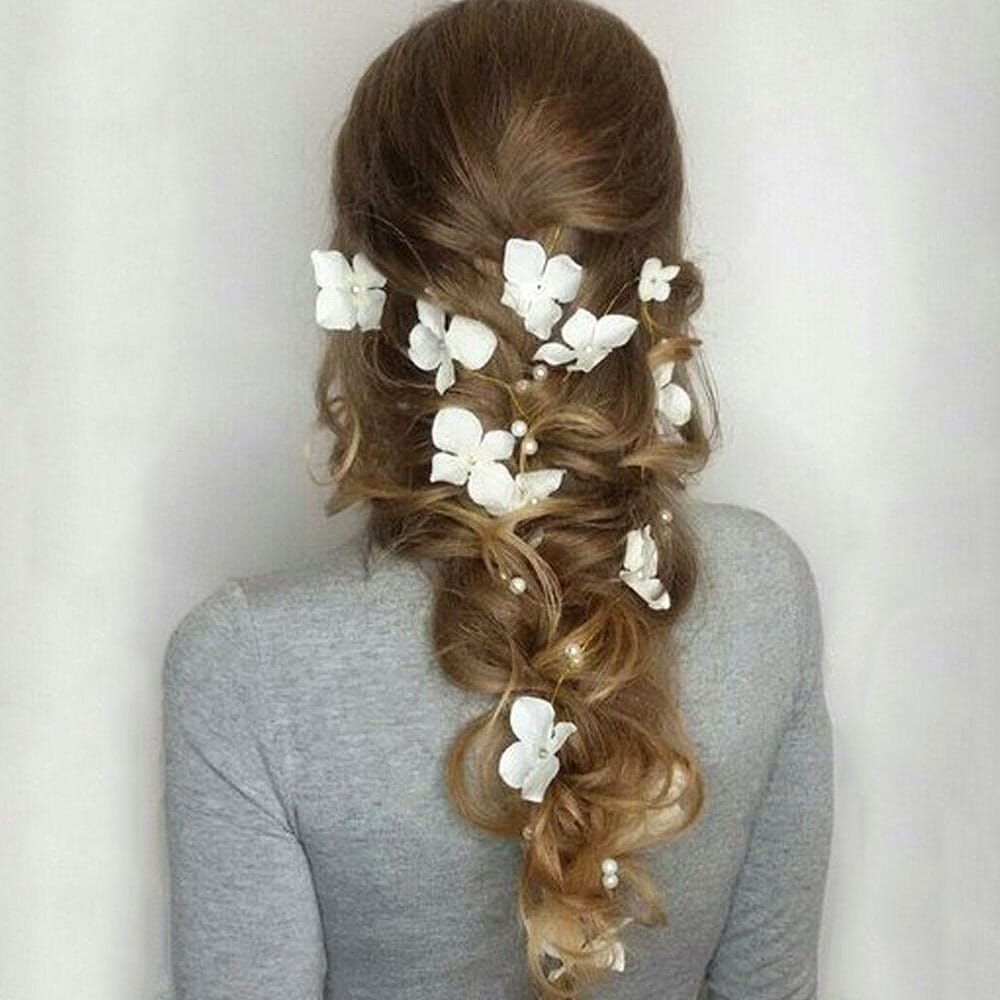 Extra Long Floating Silk Flower Hair Vine, Bridal Floral Hair Vine, Wedding Long Hair 54"L Invisible Hair Wire - KaleaBoutique.com