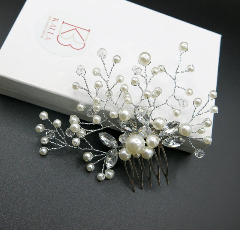 Floating Pearl Bridal Hair Comb, Wedding Floral Pearl Hairpiece, Small Decorative Hair Comb for Brides or Bridesmaids - KaleaBoutique.com