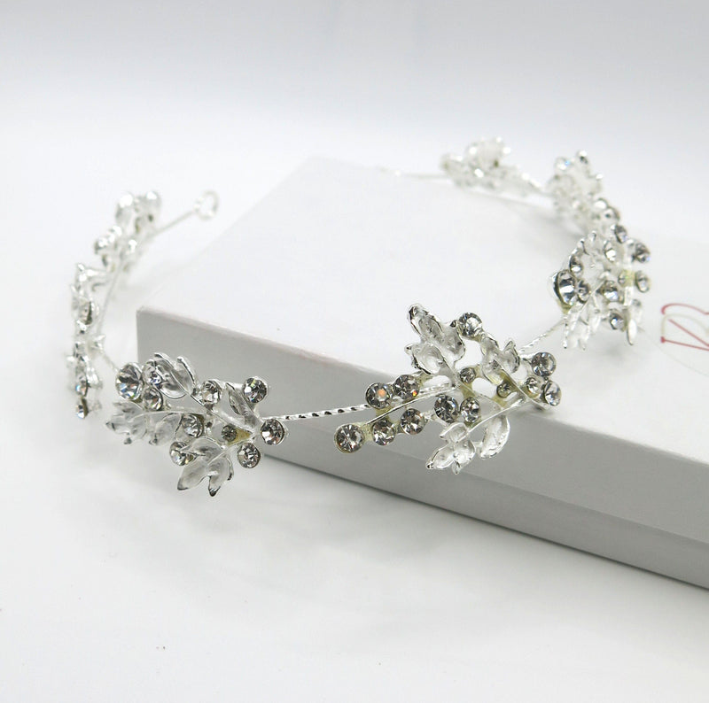 Floral Rhinestone Crystal Tiara, Wedding Silver Headband, Bridal Wire Head Wreath, Princess Cosplay Tiara - KaleaBoutique.com