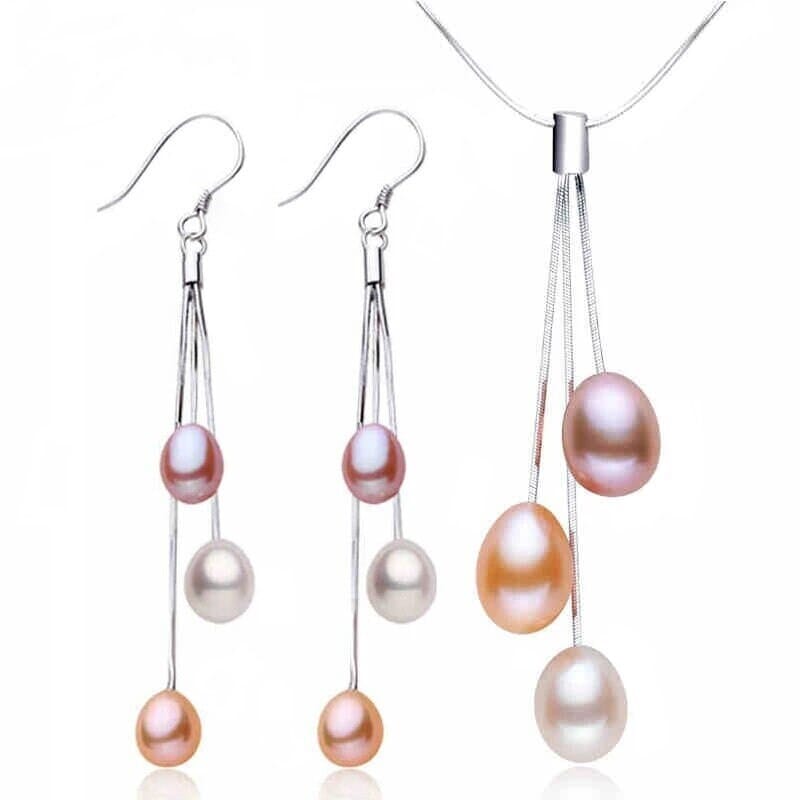 Genuine Freshwater Pearl Y-Necklace, White Pink Purple Natural Pearl Earrings, Natural Pearl Bridal Jewelry - KaleaBoutique.com