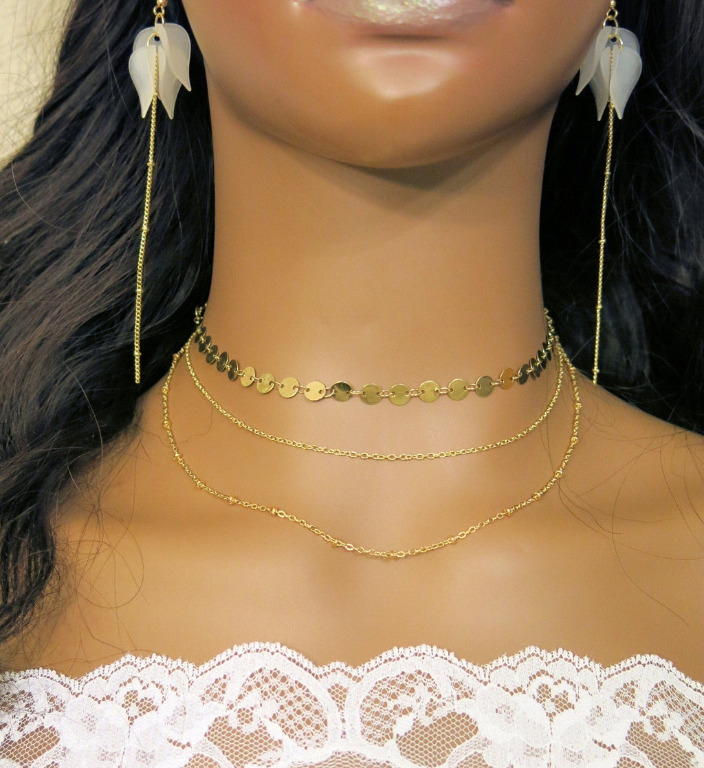 Minimalist Multi Layer Necklace, Triple Strand Gold Chain Necklace, Staggered Length Casual Necklace - KaleaBoutique.com