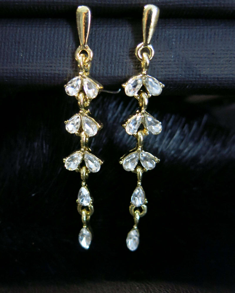 10K Gold Plated CZ Pear Сut Crystal Earrings, Wedding Bridal or Bridesmaid Glam Fashion Dangle Stud Earrings - KaleaBoutique.com