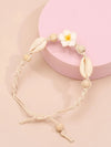 White Plumeria Flower Rope Bracelet, Boho Macrame Flower Anklet Rope Beach Knot Bracelet - KaleaBoutique.com