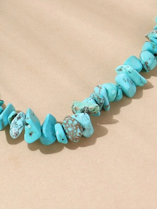 Natural Turquoise Nugget Choker Boho Gem Unisex Necklace or Turquoise Dangle Earrings or Hoop Earrings - KaleaBoutique.com