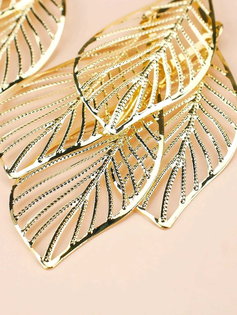 Gold Laser Cut Layered Leaf Earrings, Silver Dangle Boho Fashion Earrings for Prom, Wedding, Bridal Shower - KaleaBoutique.com