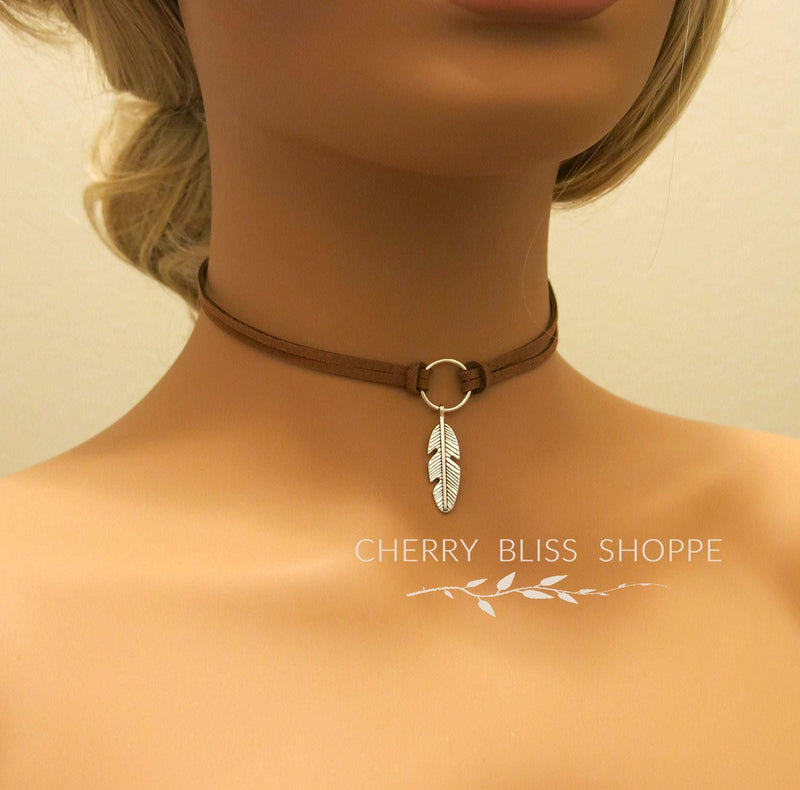 Feather Charm Cord Choker Necklace, Boho Double Strand Knot Necklace, Southwest Style Leather Choker Necklace - KaleaBoutique.com