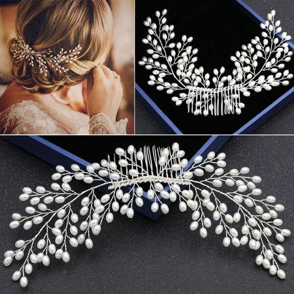 Large Oval Pearl Wedding Hair Comb Wire, Bridal Pearl Decorative Hair Comb Headpiece for Brides, Prom - KaleaBoutique.com