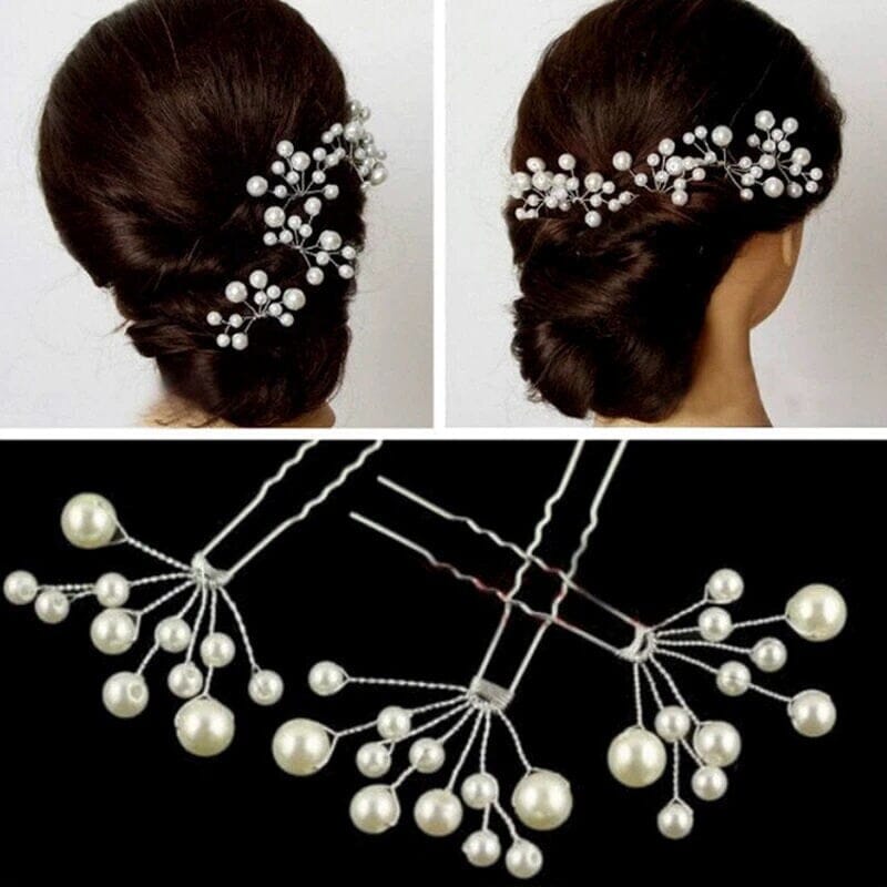 Pearl Starburst Bridal Hairpin Set, Wedding Silver Wire Pearl Hair Pins, Minimalist Bridal Pearl Headpins - KaleaBoutique.com