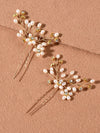 Oval Pearl Cluster 2 PC Hairpin Set, Wedding Rhinestone Flower Hair Pins, Bridal Pearl Flower Hairpin Set - KaleaBoutique.com