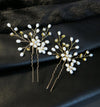 Oval Pearl Cluster 2 PC Hairpin Set, Wedding Rhinestone Flower Hair Pins, Bridal Pearl Flower Hairpin Set - KaleaBoutique.com