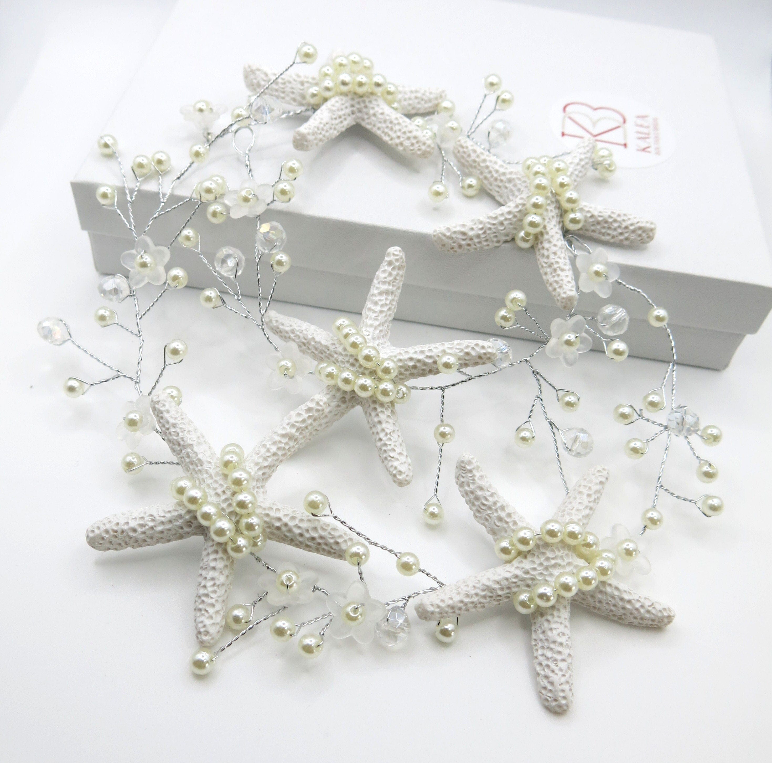 etsy bridal haor accessories star fish Starfish Pearl Hair Vine, Beach Wedding Mermaid Tiara Head Wreath Material:Signature Series (ABEC-7) Fishing tackle gear lures making your hair accessory Availability_In Stock