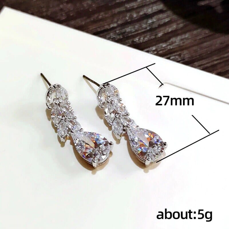 Teardrop Crystal Wedding Earrings, Bridal 14K Gold CZ Diamond Minimalist Wedding Crystal Studs - KaleaBoutique.com
