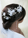 White Flower 5 PC Wedding Hairpin Set, Bridal Floral Wire Hair Pins, Pearl Branch Floral Hairpin Headpiece Set - KaleaBoutique.com