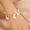 Off White Flower Bridal Bracelet, Wedding Floral Pearl Wire Bracelet, Bridesmaid Small Flower Bracelet, Prom Party Wire Bracelet - KaleaBoutique.com