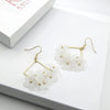 White Flower Charm Dangle Earrings, Bridal Shower Floral Hoop Earrings, Wedding Floral Cluster Gold Tassel Earrings - KaleaBoutique.com