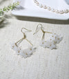 White Flower Charm Dangle Earrings, Bridal Shower Floral Hoop Earrings, Wedding Floral Cluster Gold Tassel Earrings - KaleaBoutique.com