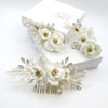 White Flower Opal Leaf Hair Comb, Milky Opal Crystal Bridal Hairpiece, Wedding Floral Hair Comb or Flower Hair Clips - KaleaBoutique.com