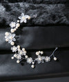 White Flower Pearl Wire Headband, Wedding Silver Wire Headband, Bridal Floral Tiara Head Wreath - KaleaBoutique.com
