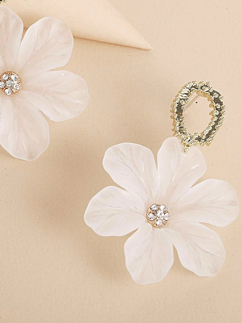 White Flowerhead Dangle Earrings, Wedding Bridal or Bridesmaid Tassel S925 Silver Post Stud Earrings - KaleaBoutique.com