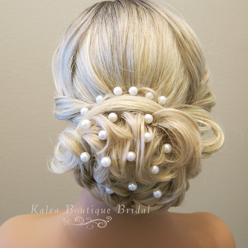 White Pearl 20 PC Hairpin Set, Wedding Pearl Bridal Hair Pins, One Size Pearl Minimalist Hair Pin Set - KaleaBoutique.com