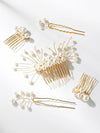 White Pearl Cluster Bridal 5 PC Hair Comb Set, Wedding Gold Wire Pearl Hair Combs and Hairpins, 5 PC Set - KaleaBoutique.com