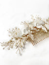 White Silk Flower Hair Comb, Beaded Leaf Bridal Hairpiece, Pearl Bridal Wedding Hair Comb - KaleaBoutique.com