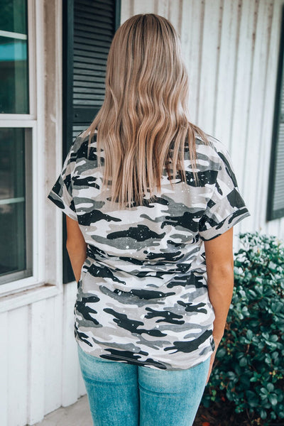 KaleaBoutique Bleach Splash Camo Print Short Sleeve Camouflage Top T Shirt