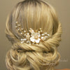 Ceramic Flower Bridal Pearl Hairclip, Rhinestone Leaf Wedding Alligator Hairclip, Bridesmaid Gold Flower Hairpiece - KaleaBoutique.com