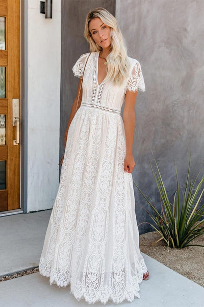 Rejse Leeds retning KaleaBoutique Beautiful White Fill Your Heart Lace Maxi Dress
