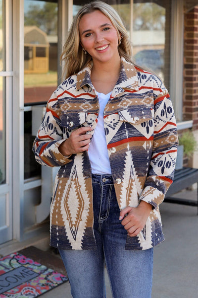 KaleaBoutique Stylish Beautiful Aztec Print Button Up Oversized Jacket Multicolor US 16 18 xl