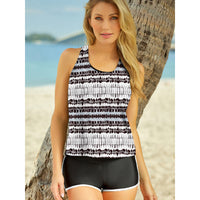 Women's Three-Piece Racerback Tankini Set with Swim Shorts - KaleaBoutique.com