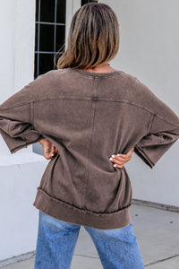 KaleaBoutique Stylish 3/4 Sleeve Mineral Wash Loose Cotton Top - KaleaBoutique.com