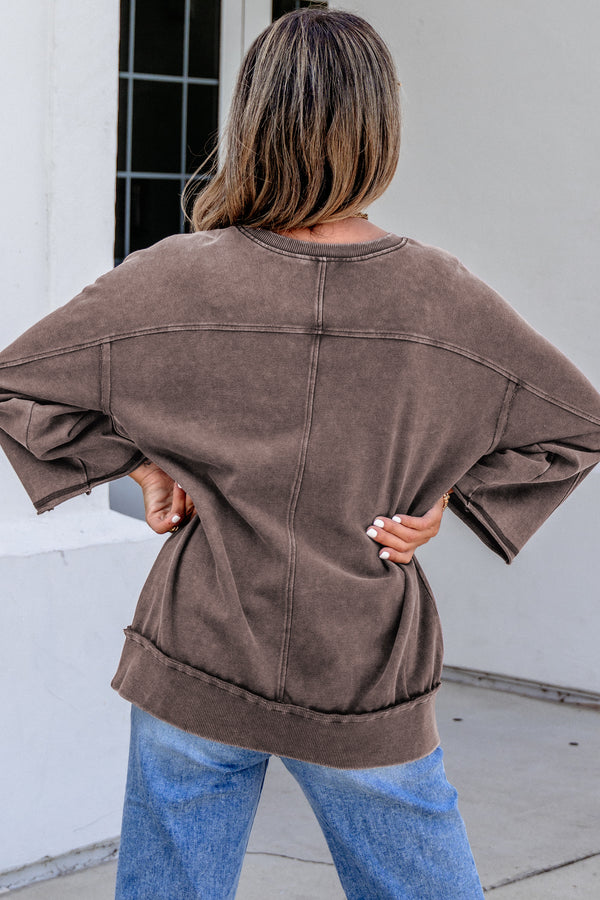 KaleaBoutique Stylish 3/4 Sleeve Mineral Wash Loose Cotton Top - KaleaBoutique.com