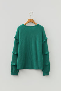 Twisted Ribbed Tiered Ruffles Long Sleeve Pullover Top - KaleaBoutique.com