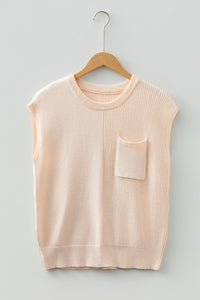 KaleaBoutique Comfortable Solid Color Mixed Knits Patch Pocket Short Sleeve Sweater - KaleaBoutique.com
