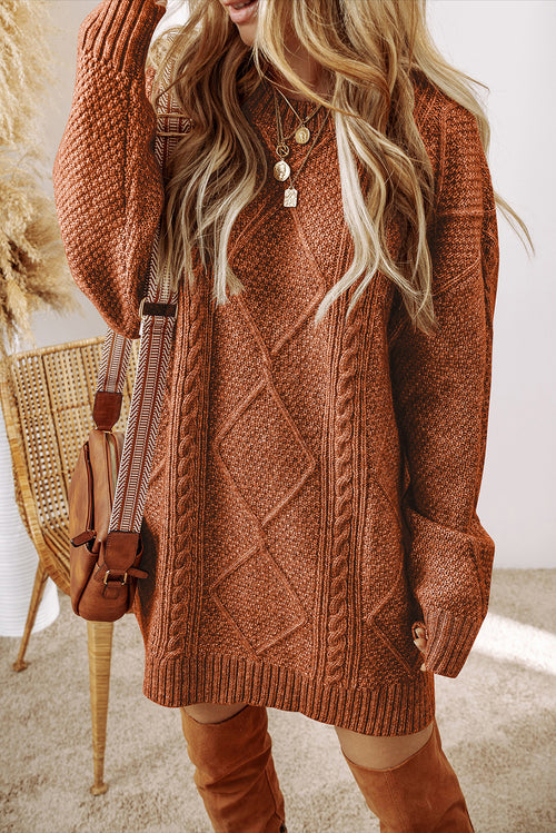 KaleaBoutique Stylish Cable Knit Drop Shoulder Loose Fit Sweater Dress - KaleaBoutique.com