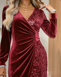 Elegant Sequins Design Long Sleeve Party Dress Women Sexy V Neck Bodycon Dresses For Women Evening Dress Christmas Clothes - KaleaBoutique.com