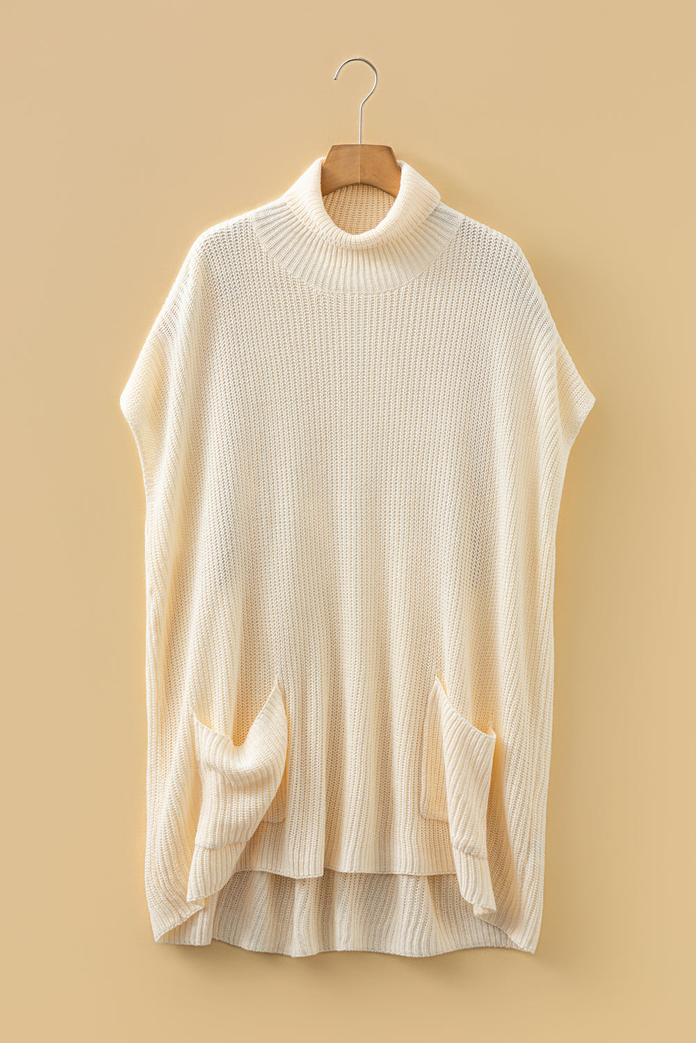 KaleaBoutique Comfortable Plain Knit Casual Turtleneck Short Sleeve Tunic Sweater with Pockets - KaleaBoutique.com