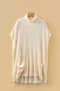 KaleaBoutique Comfortable Plain Knit Casual Turtleneck Short Sleeve Tunic Sweater with Pockets - KaleaBoutique.com