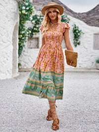New Flowers Print V-neck Dress Summer Casual Ruffle Sleeveless Dresses Bohemian Holiday Beach Dress For Womens Clothing - KaleaBoutique.com